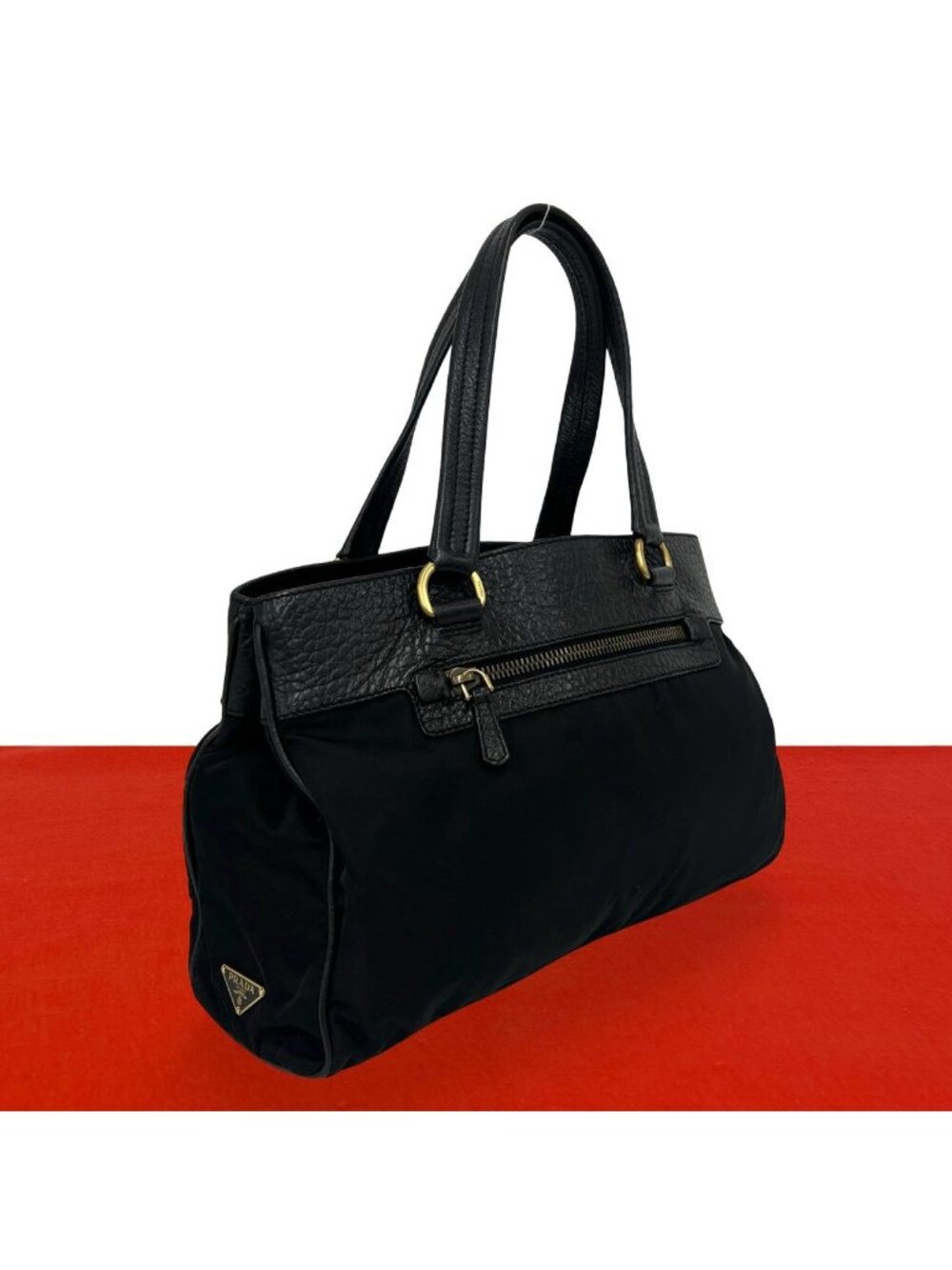 Prada Nylon Tessuto Leather Handbag Mini Tote Black